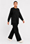 Women's Black Oversize Two-Piece Set with Stripes on the Front - 4