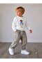 Boy's Teddy Bear Printed Sweatshirt Linen Trousers Top and Bottom Set - 2