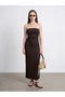 91639 Strapless Slit Detailed Dress-Dark Brown - 2