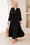 Women's Black Cape Detailed Shirt Collar Elastic Waist Hijab Dress Nbelb014