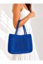 Blue Mesh Knit Women's Beach Bag / Handmade Oversized Summer Bag - 2