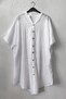 White High Collar Short Sleeve Buttoned Hidden Pocket Embroidered Casual Woven Dress 105 75 - 2