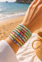 Women's Gold Color Flower Patterned Enamel Stone Detailed Handcuff Steel Bracelet - 3