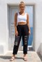 Italian Black Pocketed Sequined Elastic Waist Narrow Leg Casual Woven Trousers 95 65 - 4