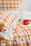 Double Duvet Cover Set Cotton Orange Gingham Heart Ornamental Overlocked Ruffles - 3