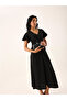 Black Textured Frill Sleeve Midi Dress - 6