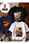 Boy's Palm Trees and New York Printed 3-Piece T-Shirt (Navy Blue-White-Black)