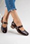 Felinia Women's Genuine Leather Shoes Burgundy Short Heeled Square Toe - 2
