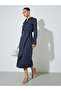 Navy Blue Pinstripe Wrap Midi Skirt