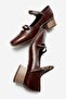 Ferfina Women's Genuine Leather Shoes Brown Thick Short Heeled Mary Jane - 5