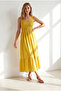 Women's Mustard Strap Gipeli Midi Woven Viscose Dress Elb-19002102 - 3
