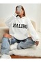 Women's White Malibu Printed 3 Thread Hooded Hoodie Sweatshirt - 5