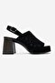 Penvia Black Suede Genuine Leather Women's Thick Heeled Sandals - 4