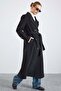 Metal Buttoned Double-Breasted Long Coat Black 3167 - 4