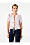 Aerobin Fabric Short Balloon Sleeve Baby Collar Blouse with Front Tie Detail - 2