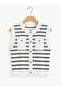 Striped Buttoned Pocketed Sleeveless Knit Vest - 4