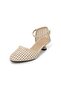 Beige Color Short Heeled Knitted Shoes - 4