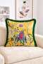 Fringed Throw Pillow Cover with Elephant Figure and Floral and Leaf Motifs - Bohemian Tassel Pillowcase - 2