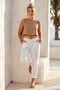 White Pocketed Thin Belted Elastic Waist Baggy Leg Linen Look Woven Trousers 95 62 - 4