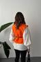 Women's Orange Shirt and Poncho Set with Quilted Pattern, Belted Balloon Sleeves, Two-Piece - 5