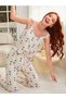 Women's Ecru Blue Heart Patterned Soft Cotton Long Pajama Set 5137 - 4