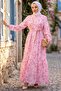 Shawl Pattern Half Buttoned Modal Patterned Dress Pink 7014