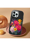 iPhone 13 Pro Max Compatible Case Camera Protector Black Silicone Couple Phone Case with Floral Pattern - 2