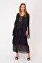 Women's Italian Authentic Prato Bat Sleeve Layered Silk Dress - 8