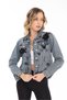 Women's Designer Denim Jacket with Stone Beads and Handmade Floral Detail, Slim Fit Blue Denim Coat - 3