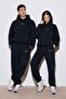 Unisex Oversize Tracksuit Set Gia Art Printed Navy Blue – 3 Yarns, Hooded Top, Elastic Bottom - 2
