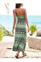 Women's Rope Strap V-Neck Long Patterned Single Jersey Dress - 4