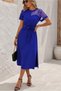 Women's Saks Blue Ring Collar Short Sleeve One Shoulder Tulle Pearl Slit Midi Janjan Crepe Dress - 2
