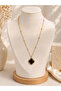 Women's Gold Black Four-Leaf Clover 316L Stainless Steel Necklace – Elegant Minimal Design - 2
