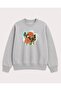 Butterfly and Flower Printed 2 Thread Threaded Crew Neck Sweatshirt
