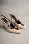 Lian Beige Women's Stylish Heeled Shoes with Stone Detail and Pointed Toe - 7