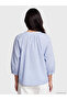 Vizyon New Season Blue Crochet Collar Striped Gathered Blouse - 4