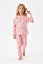 Girls' Long Sleeve Pajama Set 100% Cotton Teddy Bear and Heart Pattern Combed Cotton