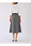 Belted Detailed Midi Length Loose Gray Plaid Patterned Woven Skirt - 3