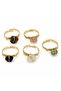5-Piece Natural Stone Adjustable Women's Ring Set – Gold Color Wire Wrap and Gift Pouch - 2