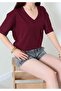 Women's Cherry V-Neck Oversize Luxury Combed Cotton T-Shirt Flexible Fabric Comfortable Fit Basic T-Shirt