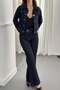 Women's Blue Top and Bottom Set Denim Jacket Pants Set High Waist Spanish Flare Pants with Buttons - 4