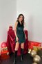 Women's Emerald Mini Dress Halter Neck Belted Flared Skirt Straight Event Style - 2