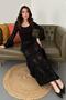Women's Black Maxi Knitwear Dress Openwork Knitted Patterned U-Neck Spanish Sleeve - 2