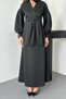 Women's Black Blouse-Skirt Set Blouse Skirt Set V-Neck Rose Applique Balloon Sleeve Floor-Length - 5