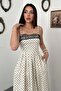 Women's Ecru Polka Dot Lace Thin Strap Square Neck Pocketed Flared Maxi Dress - 2