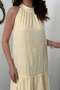 Women's Yellow Maxi Dress with Guipure Stripes, Layered, High Neck, Sleeveless, Woven - 4