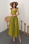 Women's Pistachio Green Brode Embroidered Square Neck Ruffle Sleeve Belted Midi Dress - 2