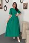 Women's Green Gathered Linen Blend Balloon Sleeve Tie Back Maxi Dress