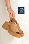 Tan Color Genuine Suede Leather Sandals Thick Heeled Women's Shoes Ciiti - 2