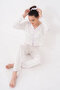 Zero Collar Long Sleeve Bow Detailed Floral Patterned Pointelle Women's Pajama Set with Trousers Premium Viscose - 2
